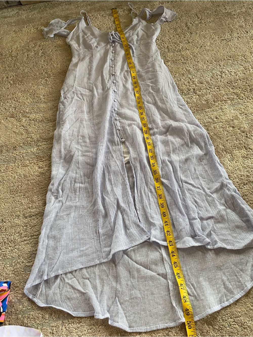 ASTR Light Blue Striped Button-Front Midi Dress Off The Shoulder Lined Rayon: M - Picture 10 of 10